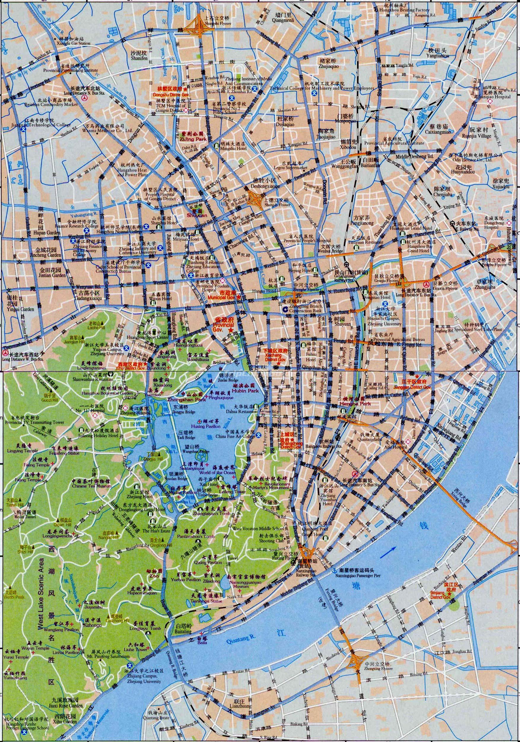 Plano centro de Hangzhou - Zhejiang - China - Asia